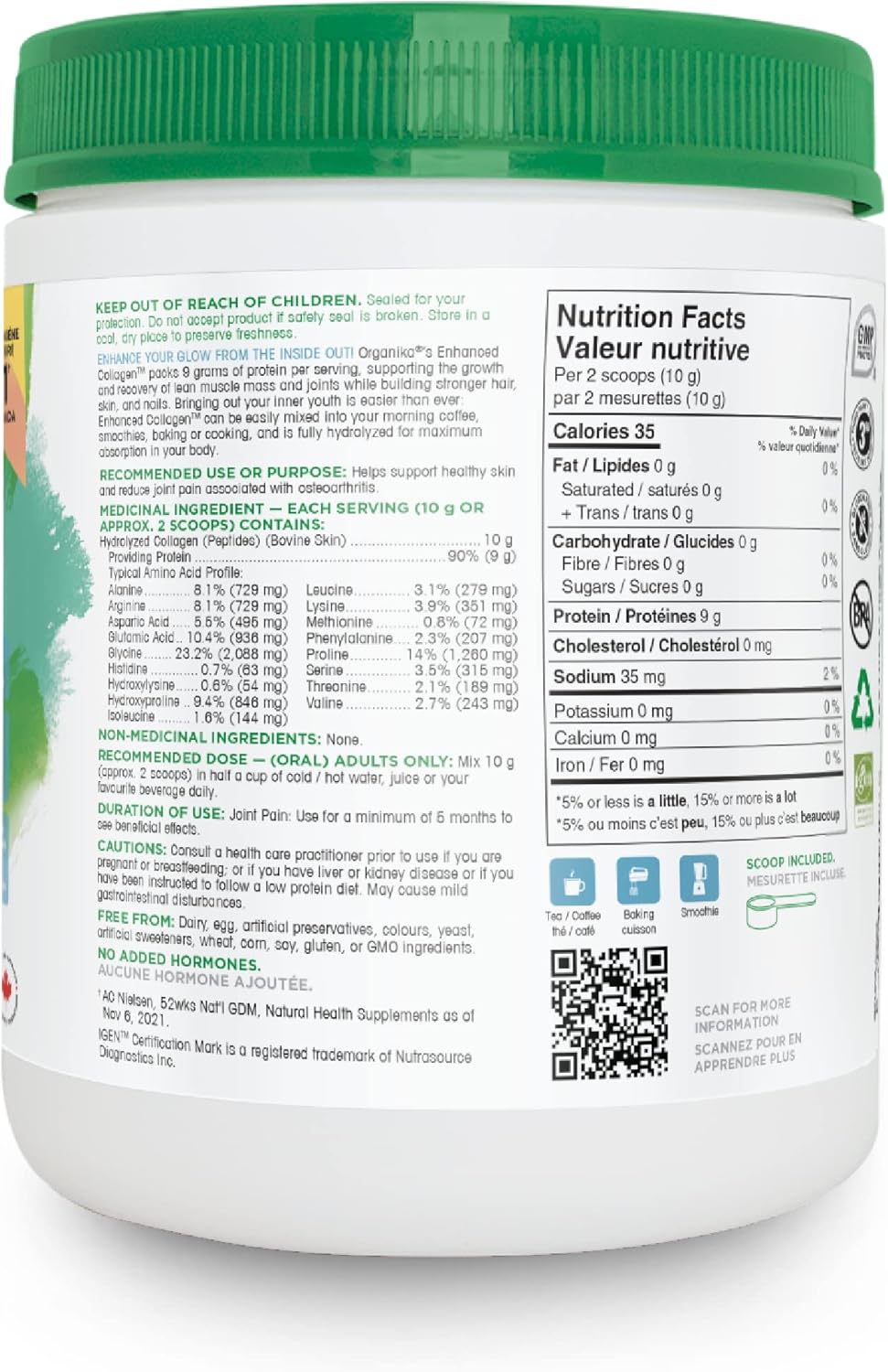 500 GR ORGANIKA Enhanced Collagen Powder for Skin, Hair & Nails Support