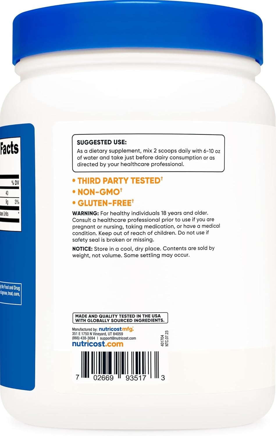 500 Grams Nutricost Lactase Powder - Non-GMO and Gluten-Free Formula