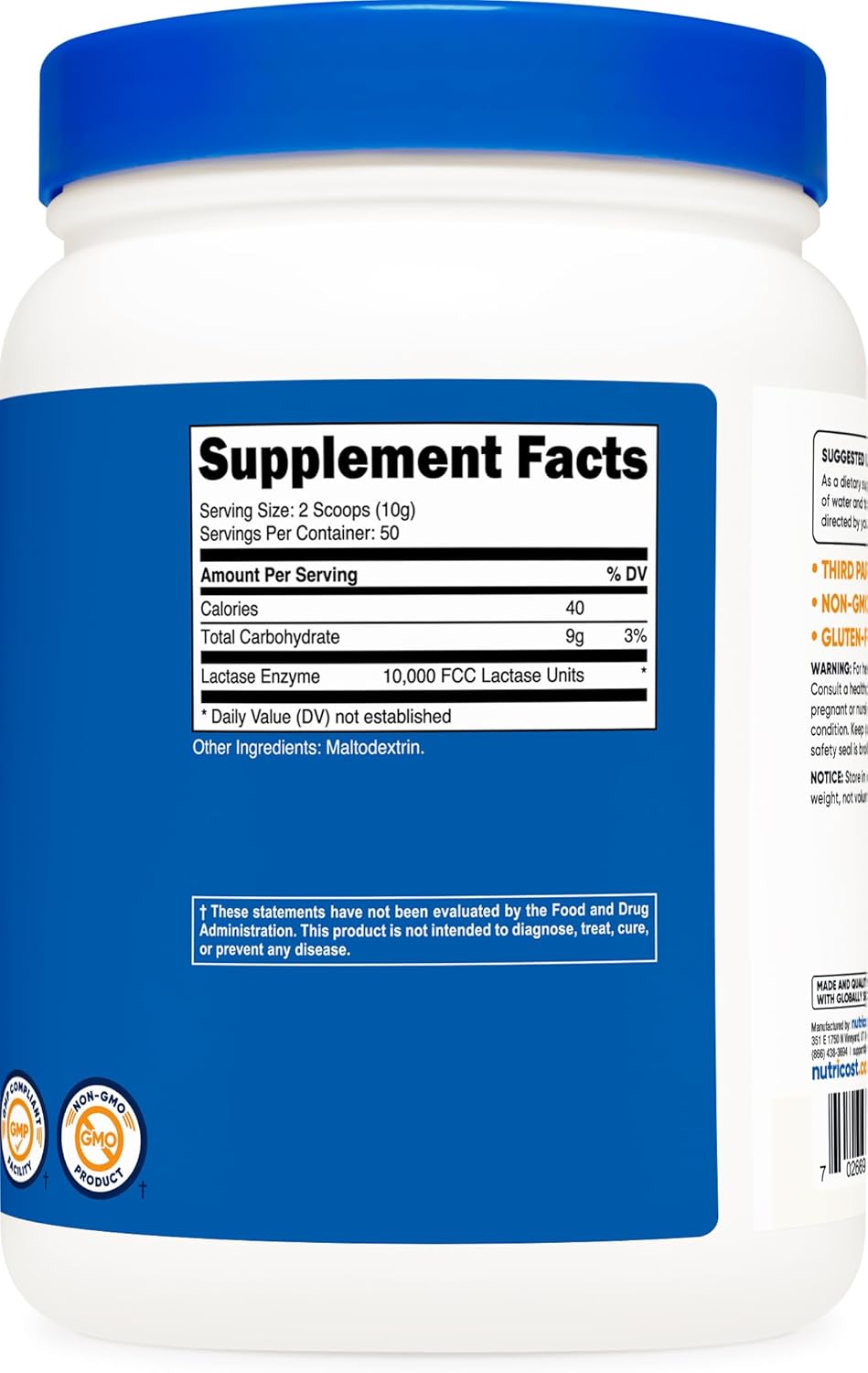 500 Grams Nutricost Lactase Powder - Non-GMO and Gluten-Free Formula