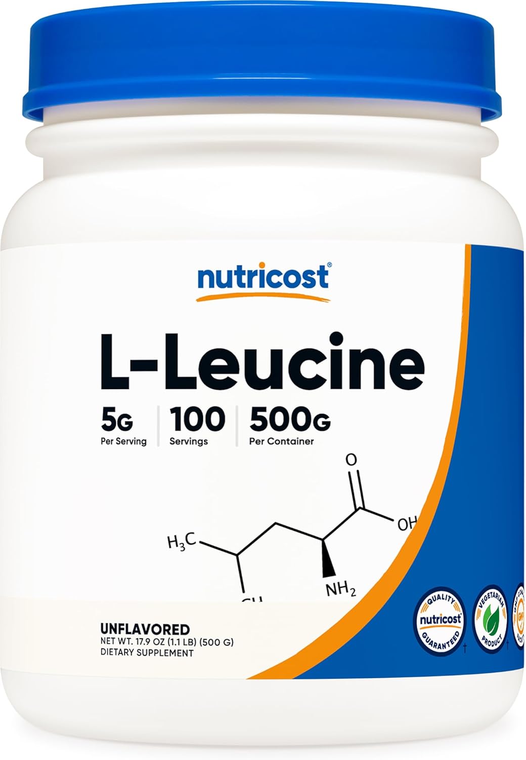 500 Grams of Nutricost Pure L-Leucine Powder for Muscle Growth and Recovery