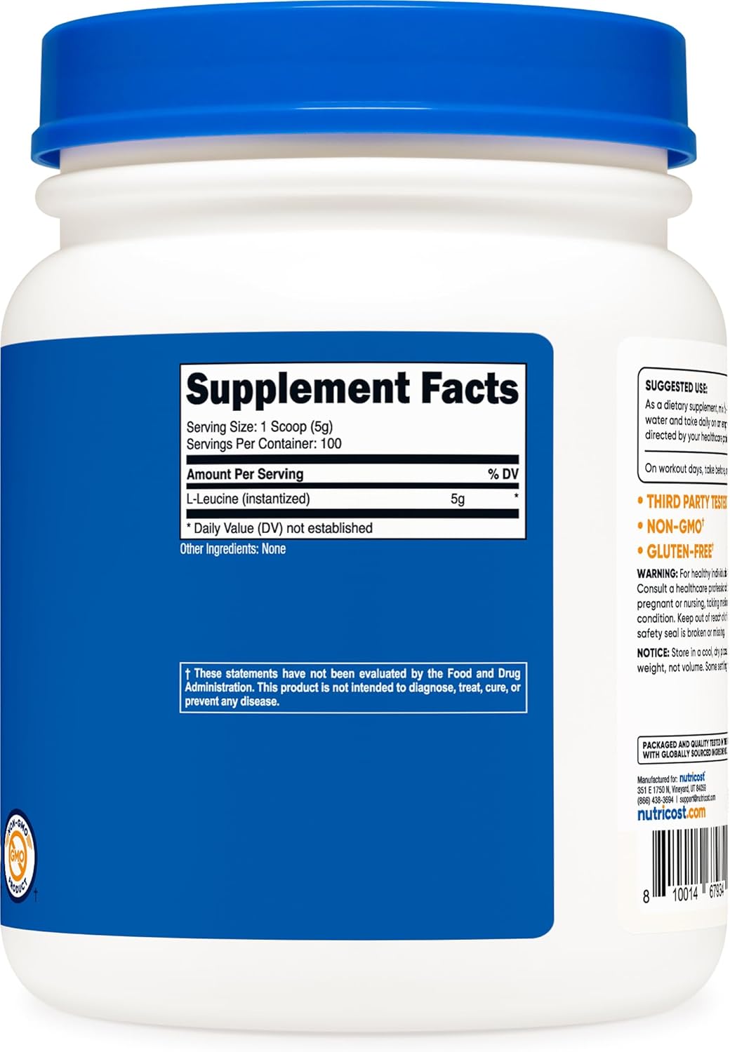 500 Grams of Nutricost Pure L-Leucine Powder for Muscle Growth and Recovery