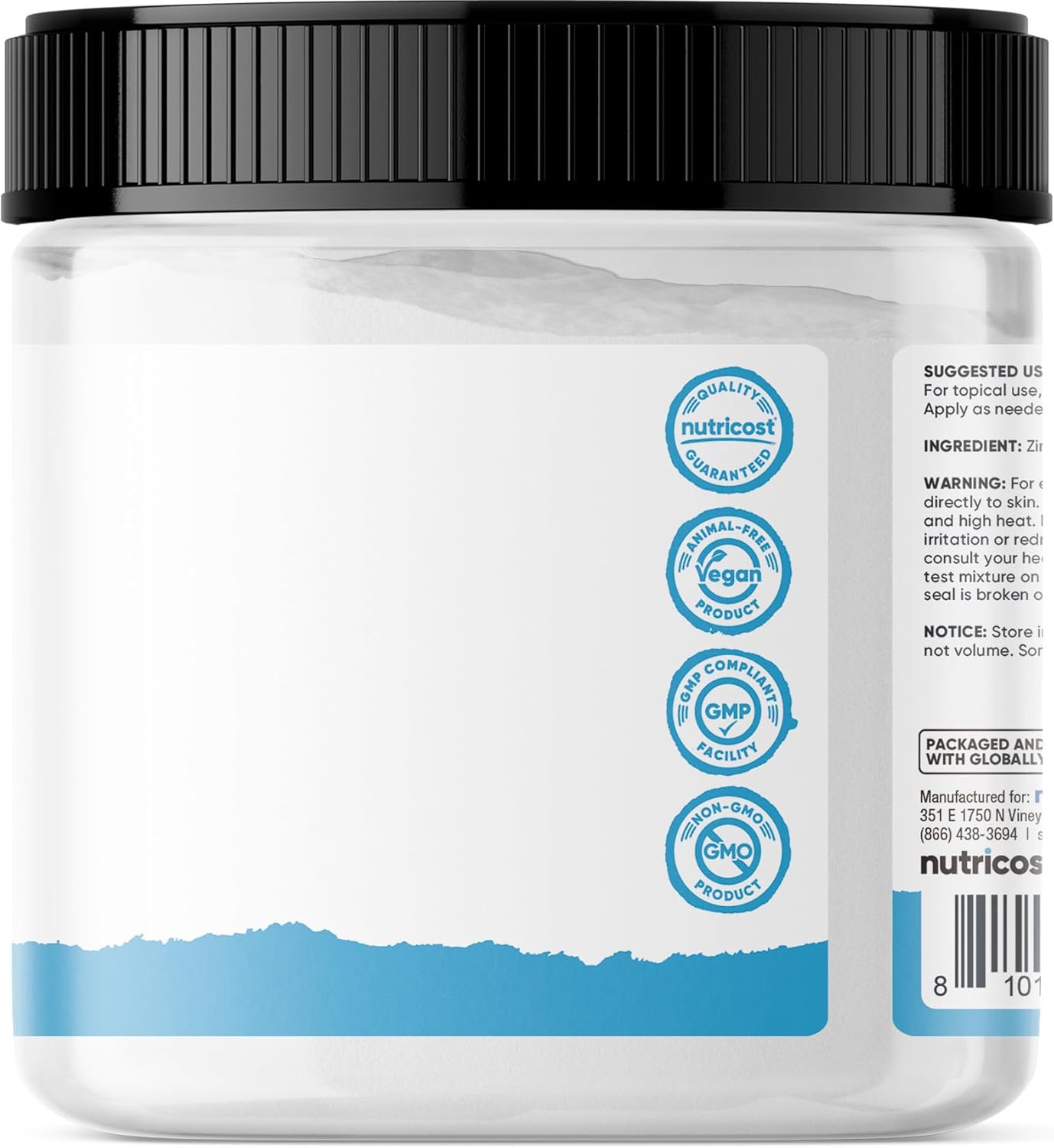 500 Grams of Pure Zinc Oxide Powder - Vegan, Non-GMO, No Additives - Nutricost Essentials