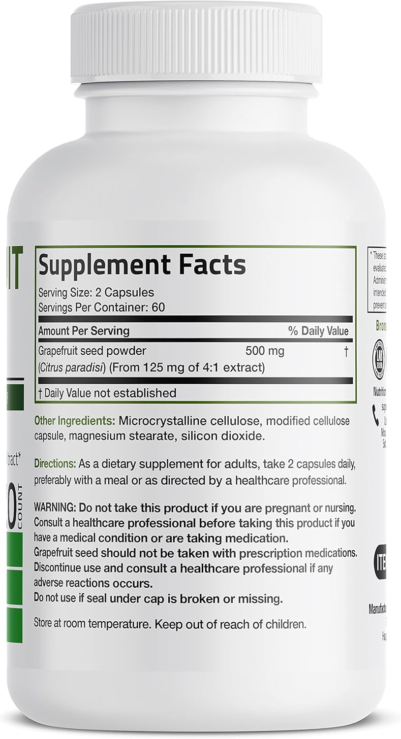 500 MG Bronson Grapefruit Seed Extract Capsules - Immune & Digestive Support - Non-GMO, 120 Veg Caps