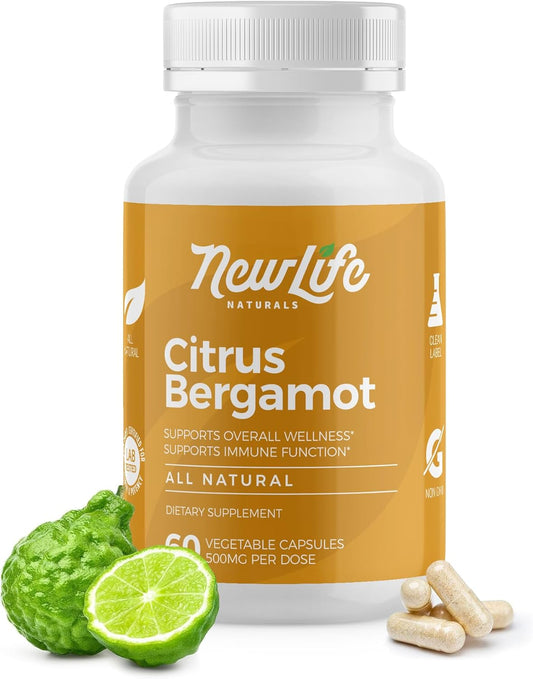 500 MG Citrus Bergamot Supplements for Heart Health and Aging Support - Pure Extract Formula - 60 Veggie Capsules by NewLife Naturals