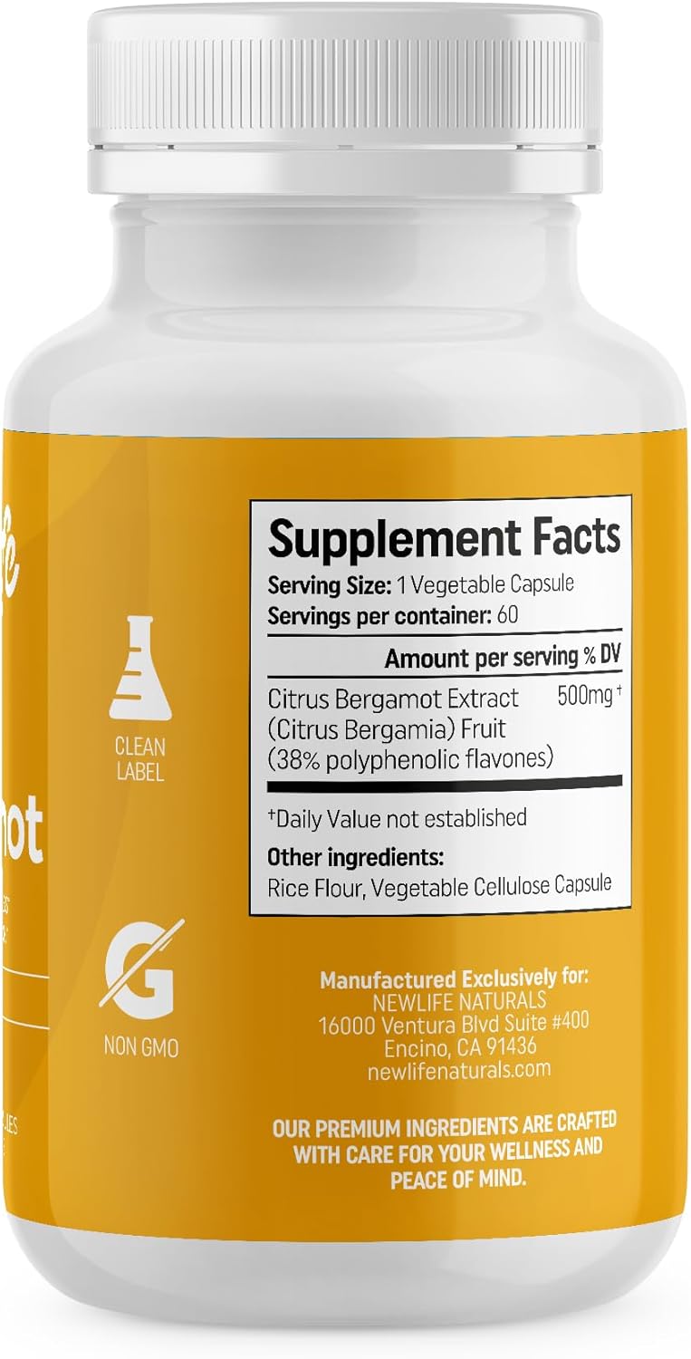 500 MG Citrus Bergamot Supplements for Heart Health and Aging Support - Pure Extract Formula - 60 Veggie Capsules by NewLife Naturals
