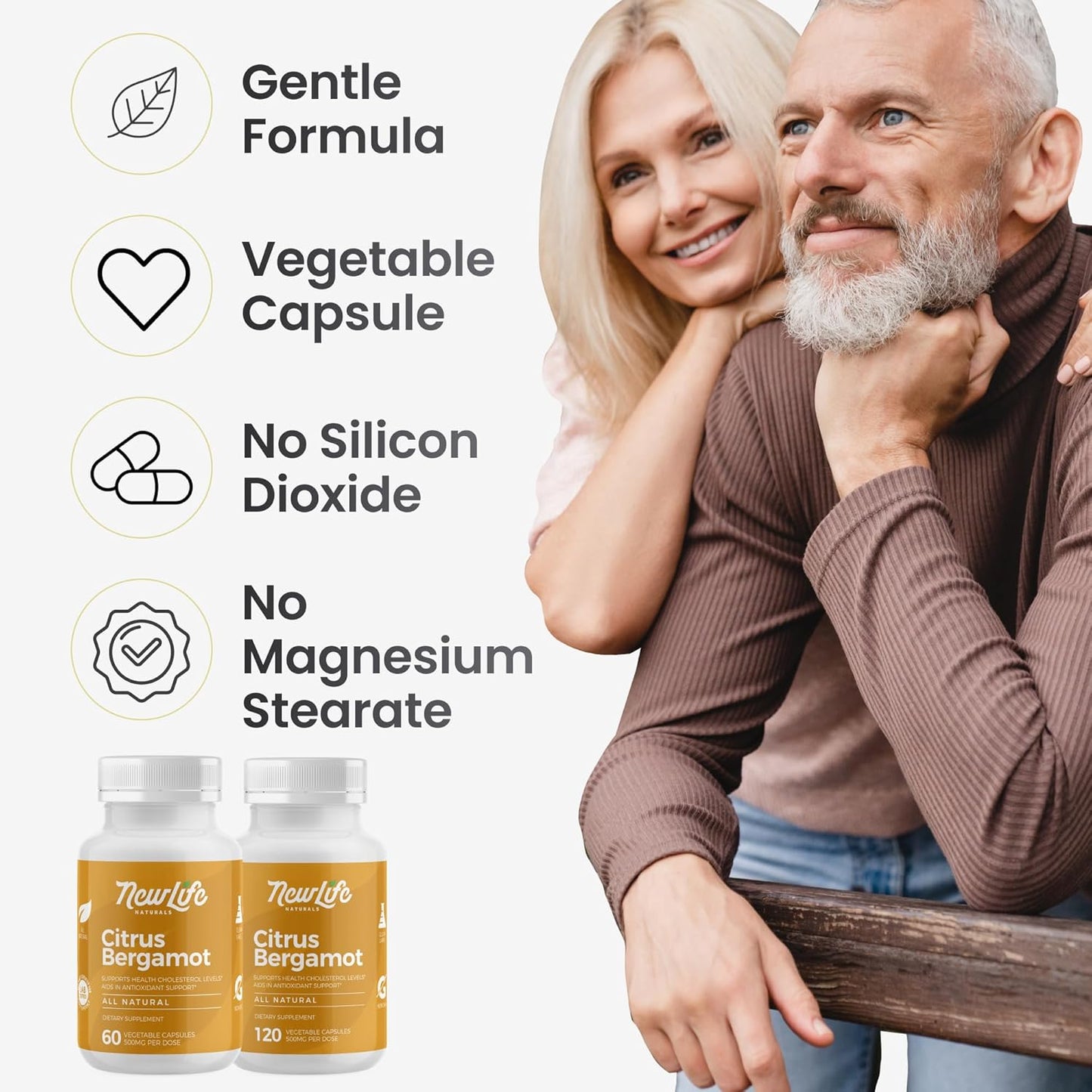 500 MG Citrus Bergamot Supplements for Heart Health and Aging Support - Pure Extract Formula - 60 Veggie Capsules by NewLife Naturals