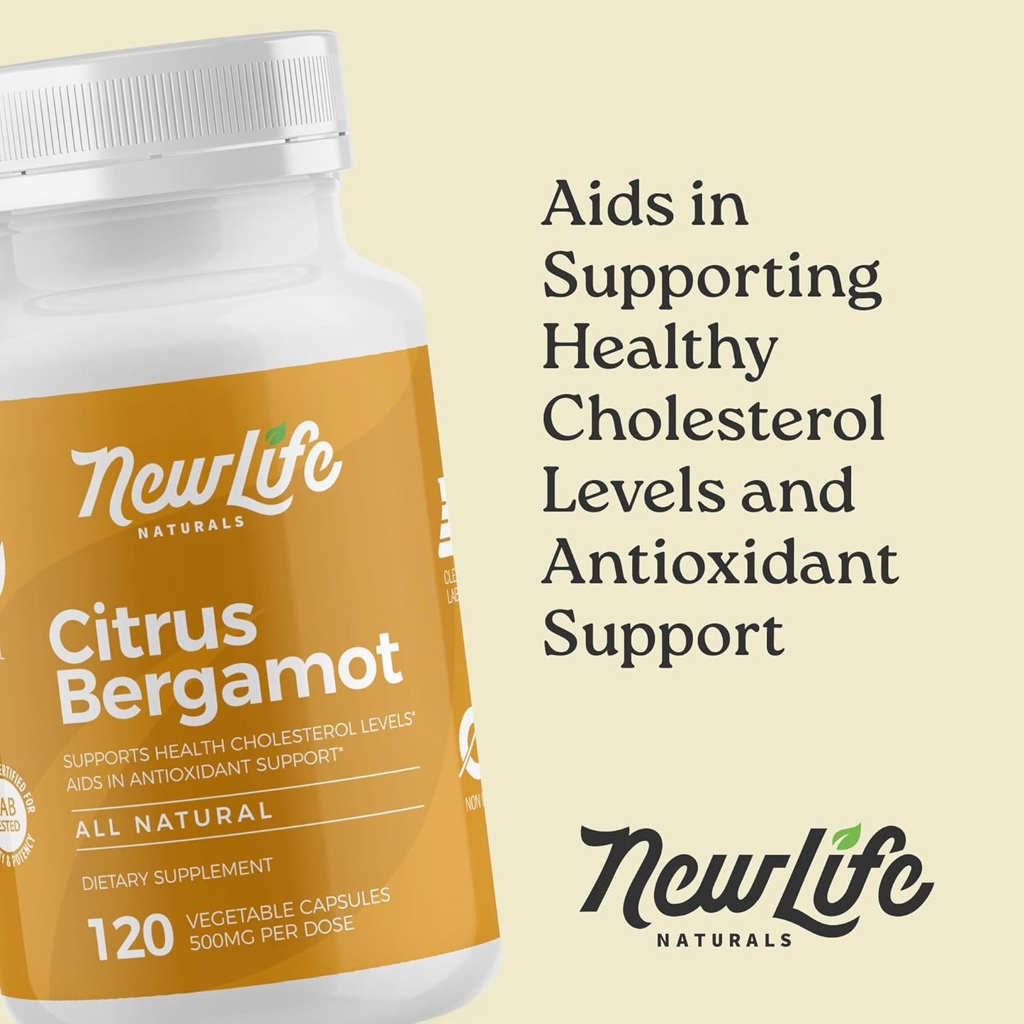 500 MG Citrus Bergamot Supplements for Heart Health and Aging Support - Pure Extract Formula - 60 Veggie Capsules by NewLife Naturals