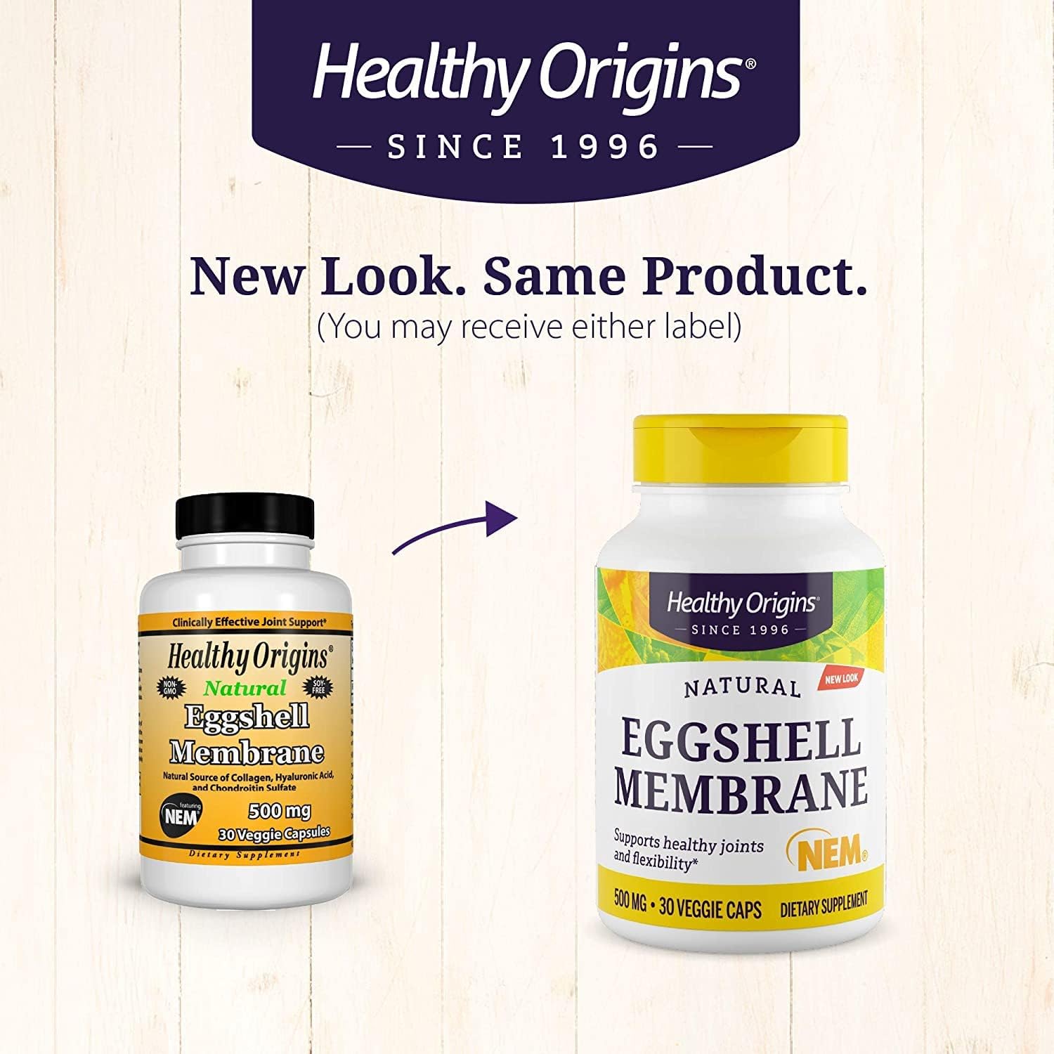 500 mg Healthy Origins Eggshell Membrane (NEM) Supplement - Natural Joint and Collagen Support - Gluten-Free - 30 Veggie Caps