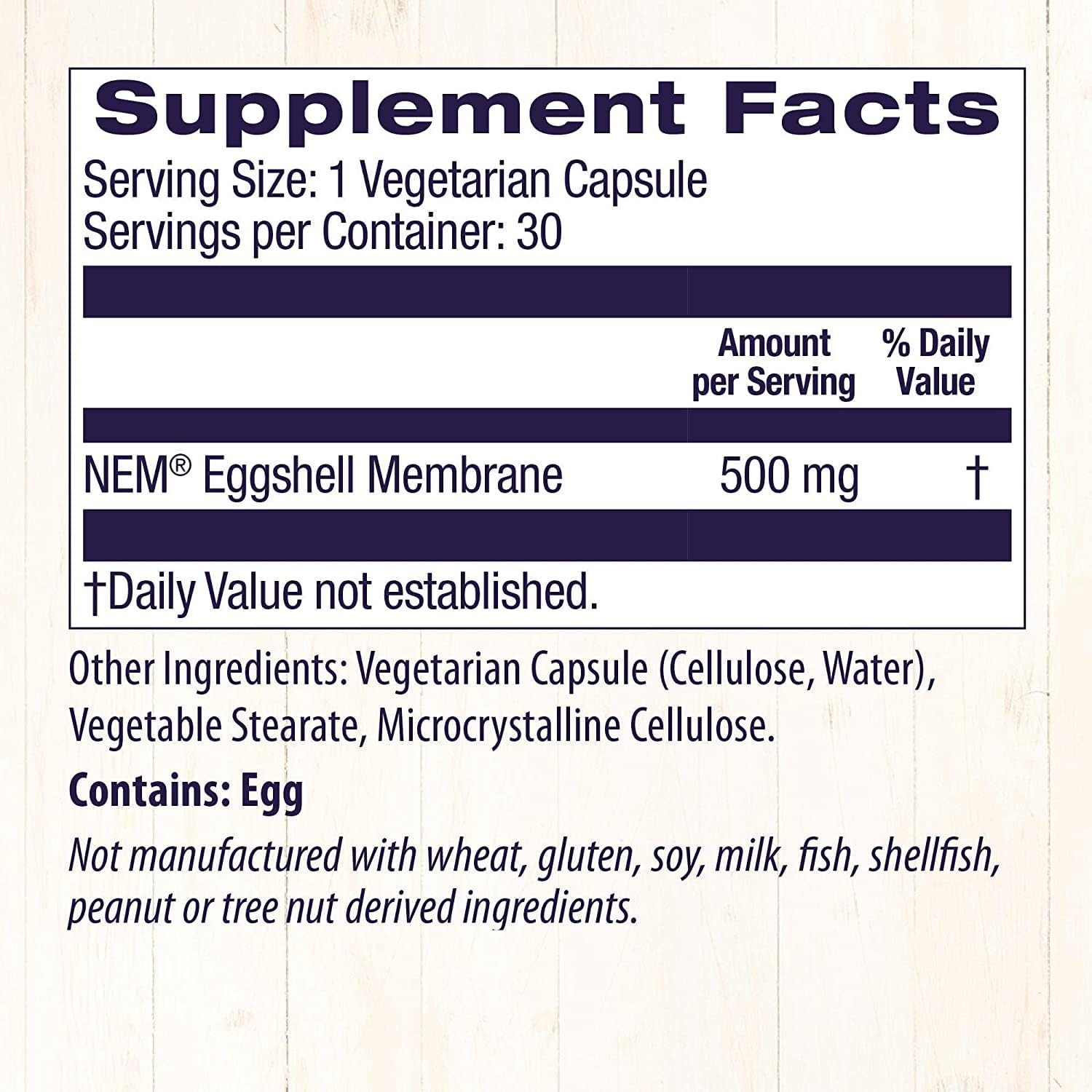 500 mg Healthy Origins Eggshell Membrane (NEM) Supplement - Natural Joint and Collagen Support - Gluten-Free - 30 Veggie Caps