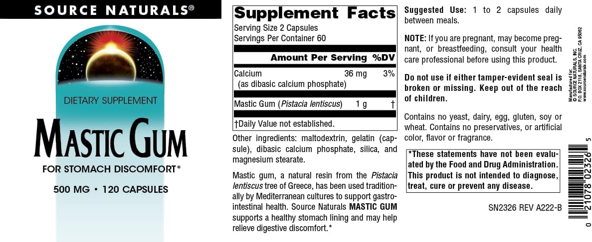 500 mg Mastic Gum Tablets for Stomach Discomfort - 120 Count by Source Naturals