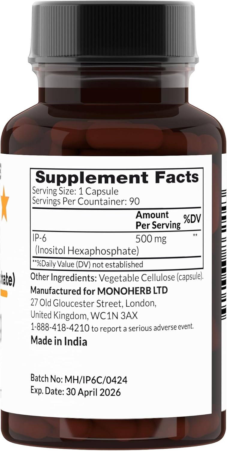500 mg MONOHERB IP-6 Inositol Hexaphosphate - 90 Vegetarian Capsules