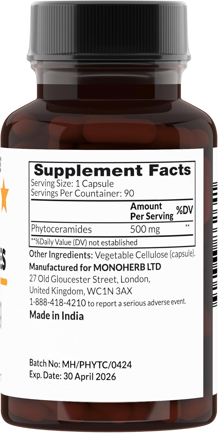 500 mg MONOHERB Phytoceramides - 90 Vegetarian Capsules for Skin Hydration
