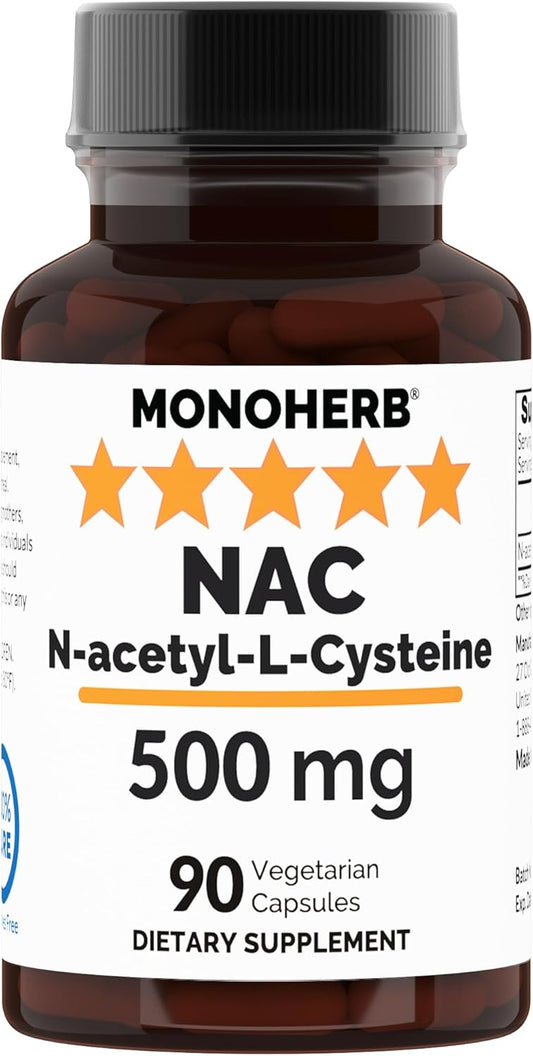 500 mg N-Acetyl-L-Cysteine (NAC) Veg Capsules - 90 Count - MONOHERB