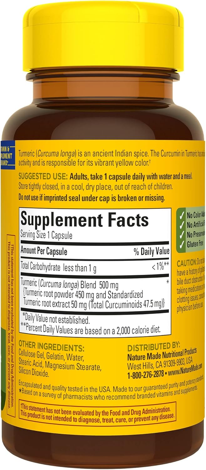 500 mg Nature Made Turmeric Curcumin Capsules - Antioxidant Support Supplement, 60 Count