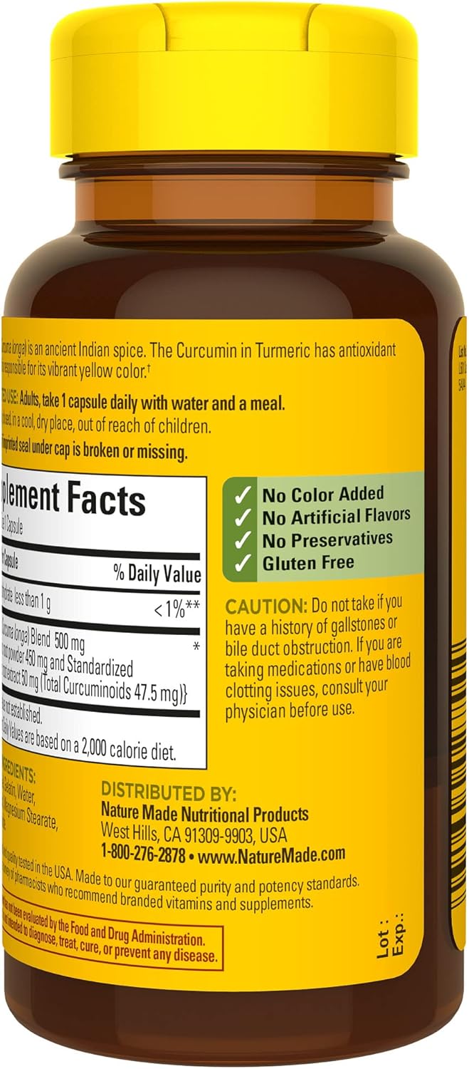 500 mg Nature Made Turmeric Curcumin Capsules - Antioxidant Support Supplement, 60 Count