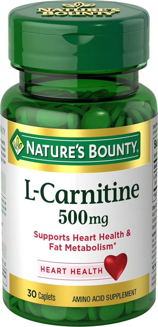 500 mg Nature's Bounty L-Carnitine Amino Acid Supplement for Heart Health & Fat Metabolism - 30 Tablets