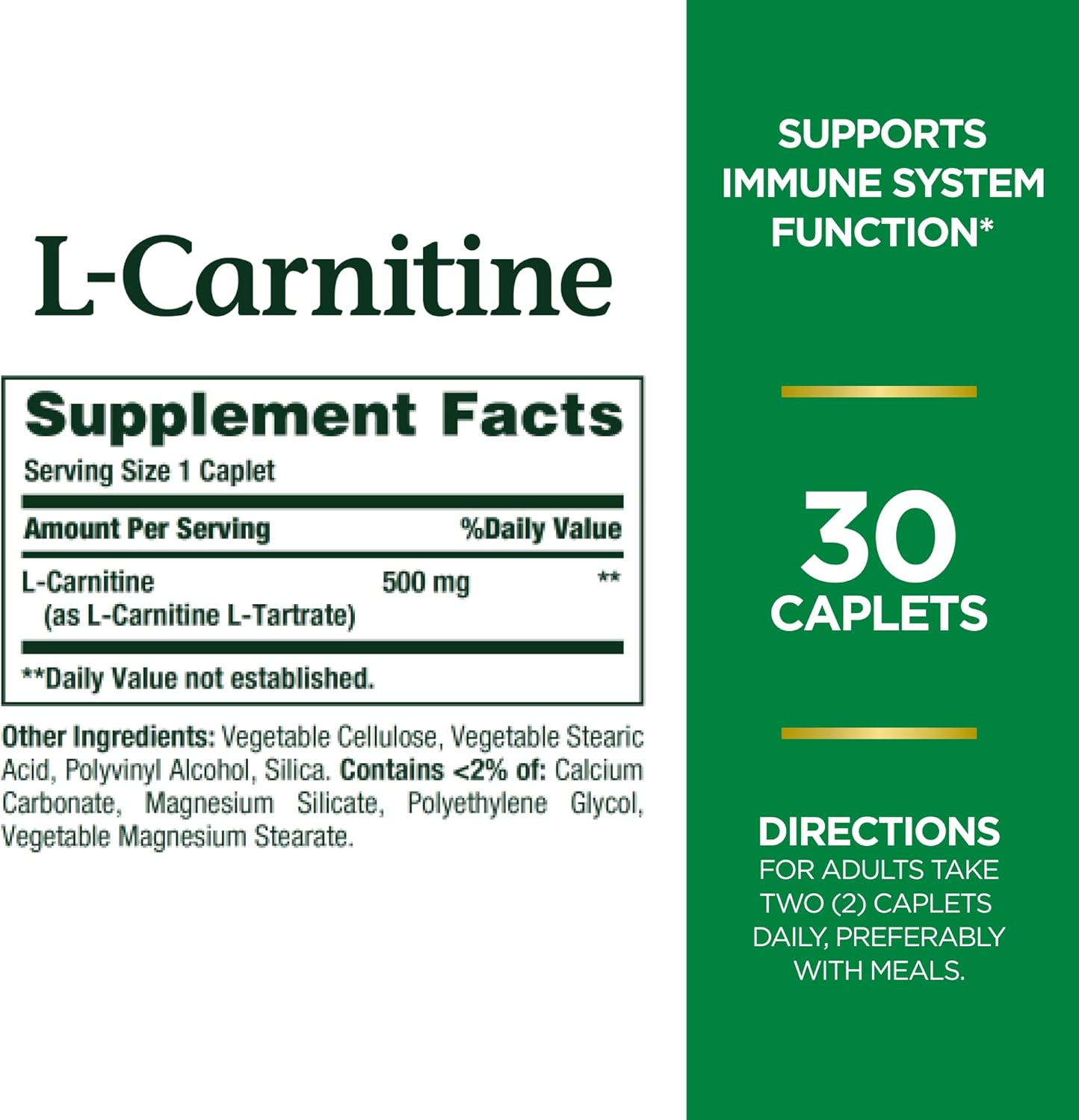 500 mg Nature's Bounty L-Carnitine Amino Acid Supplement for Heart Health & Fat Metabolism - 30 Tablets
