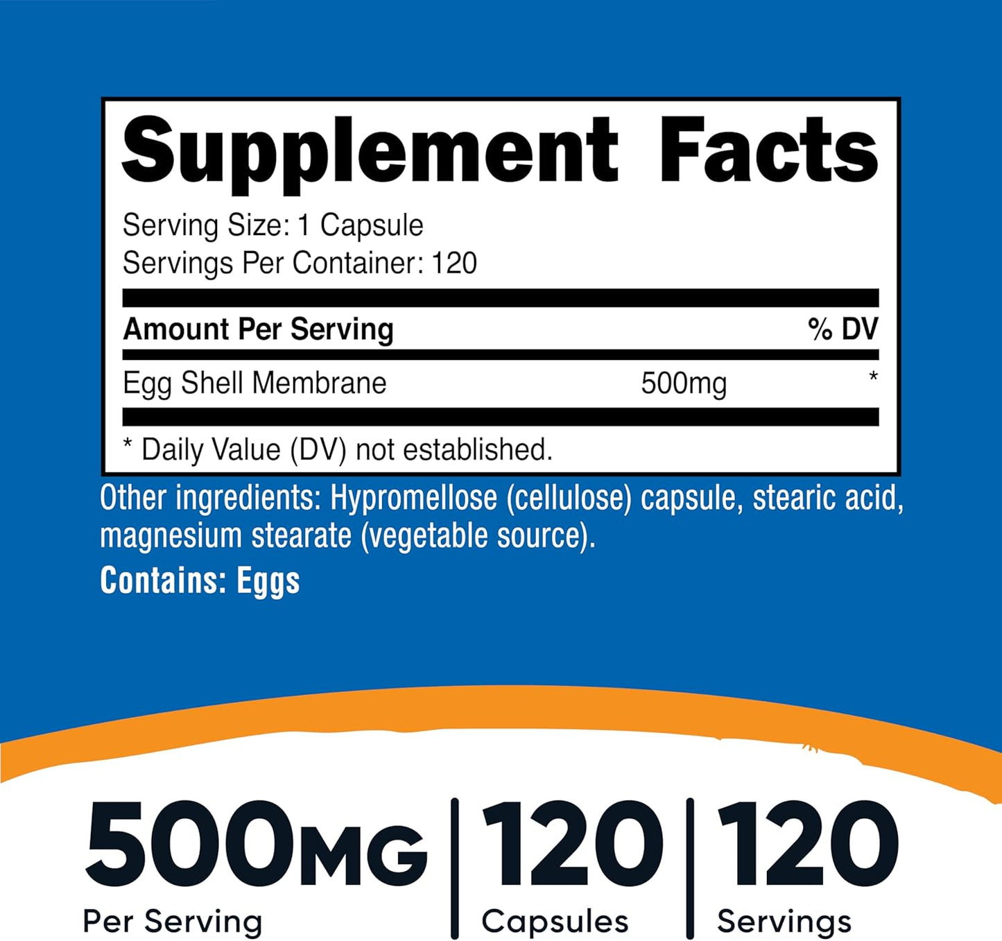 500 MG Nutricost Egg Shell Membrane Capsules - 120 Count, GMO and Gluten Free
