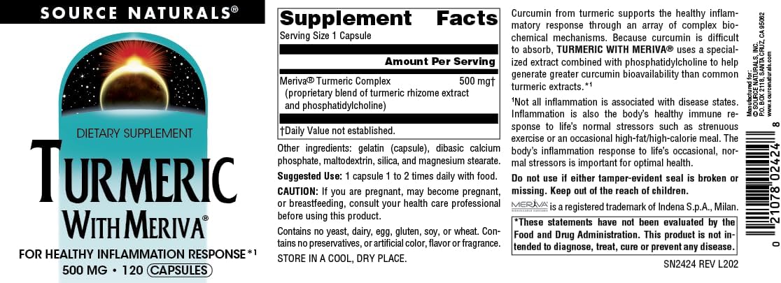 500 mg Source Naturals Turmeric with Meriva Capsules for Healthy Inflammatory Response - 120 Count