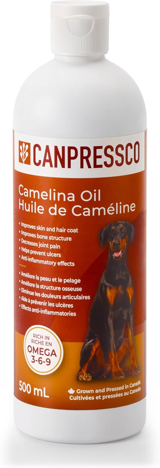 500 ml Canpressco Camelina Oil: Omega 3 Supplement for Joint, Coat, and Skin Health in Horses, Dogs, and Cats