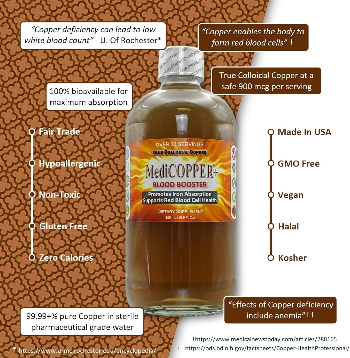 500 mL Nutraneering MediCOPPER® Plus Blood Booster True Colloidal Copper CuNP Nutritional Supplement