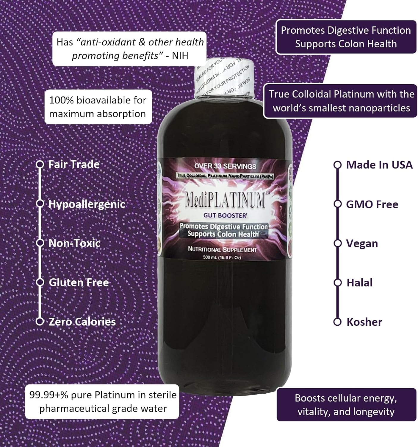 500 mL Nutraneering MediPLATINUM Gut Booster True Colloidal Platinum PtNP Supplement