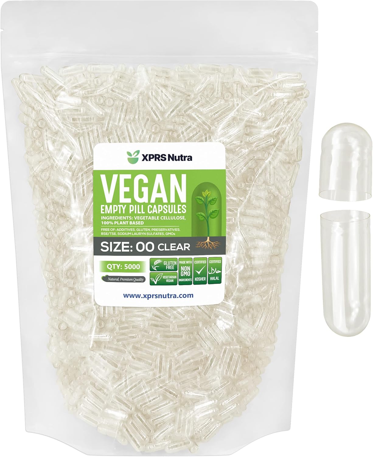 5000 Count XPRS Nutra Size 00 Clear Vegan Empty Capsules for DIY Vegetarian Pill Filling
