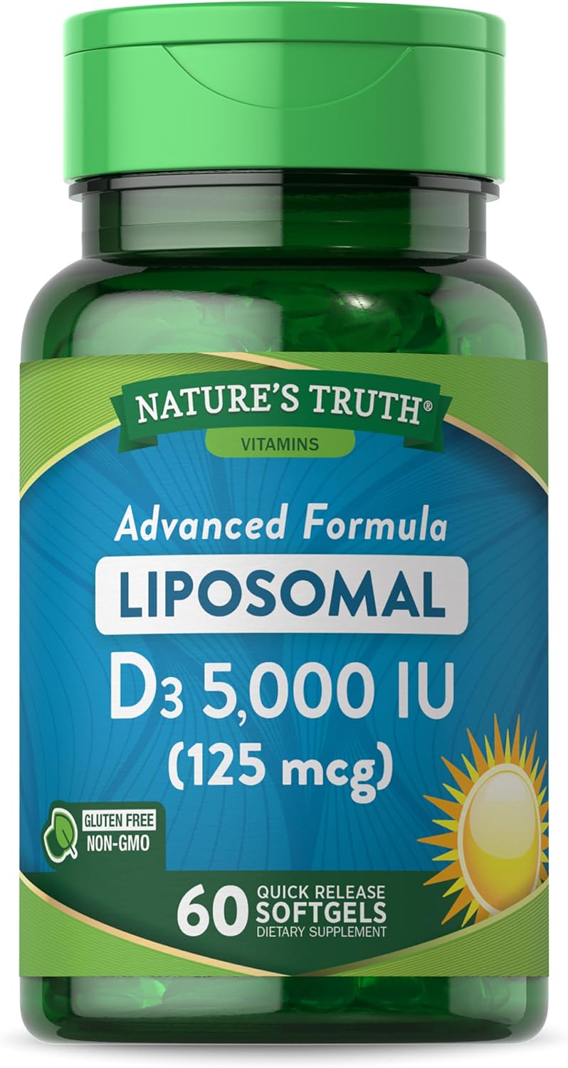 5000 IU Liposomal Vitamin D3 Softgels - Non-GMO & Gluten Free - 60 Count
