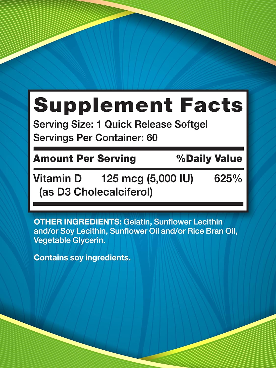 5000 IU Liposomal Vitamin D3 Softgels - Non-GMO & Gluten Free - 60 Count