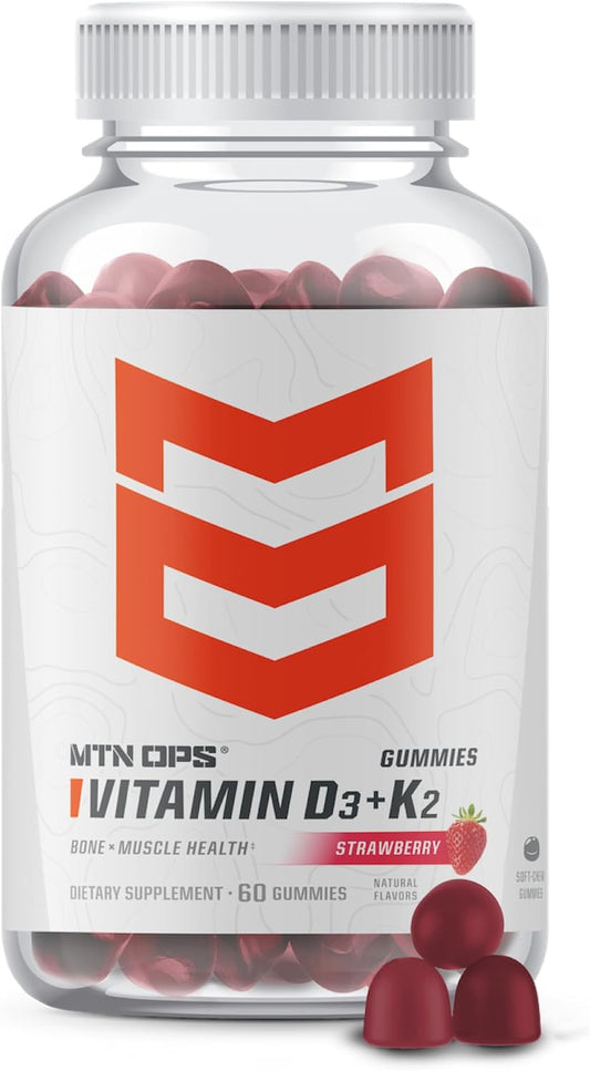 5000 IU Vitamin D3 K2 Gummies with Natural Strawberry Flavor | Gluten-Free | 60 Servings