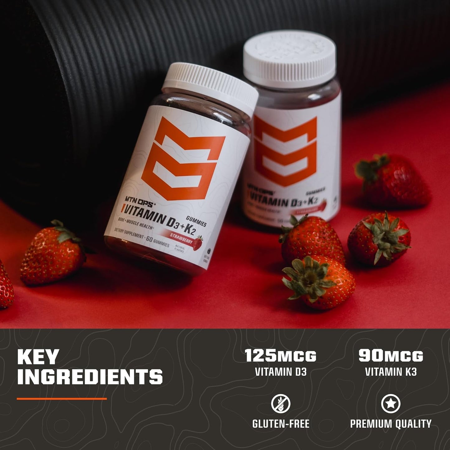 5000 IU Vitamin D3 K2 Gummies with Natural Strawberry Flavor | Gluten-Free | 60 Servings