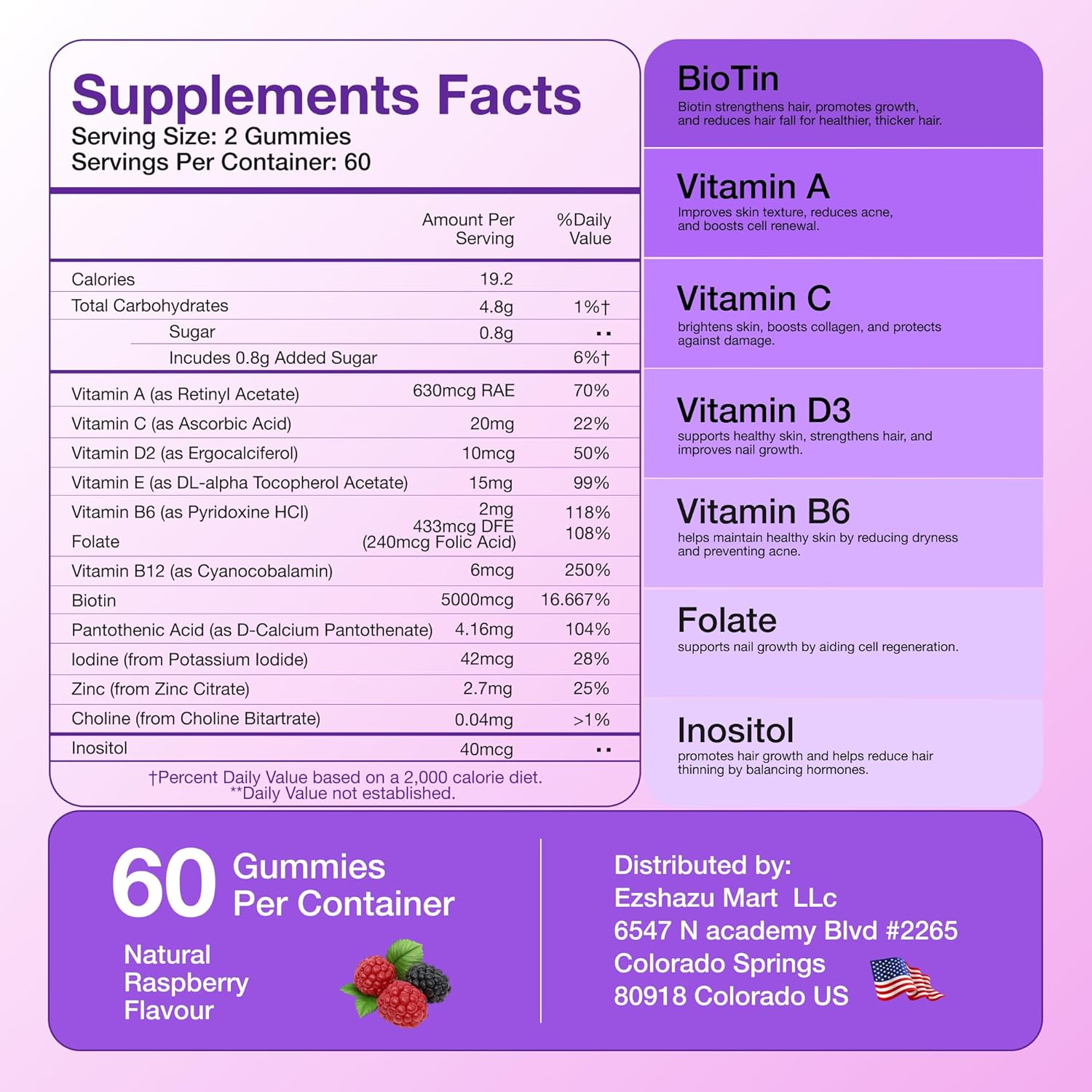 5000 Mcg Biotin Vegan Gummies for Hair, Skin, Nails - Men & Women - Healthy Growth, Strong Nails, Radiant Skin - 10X Strength Formula