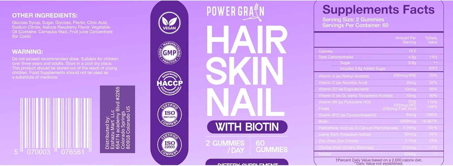 5000 Mcg Biotin Vegan Gummies for Hair, Skin, Nails - Men & Women - Healthy Growth, Strong Nails, Radiant Skin - 10X Strength Formula
