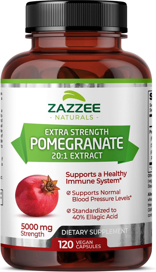 5000 mg Extra Strength Pomegranate Extract - 120 Vegan Capsules - 40% Ellagic Acid - 4 Month Supply - Non-GMO and All-Natural