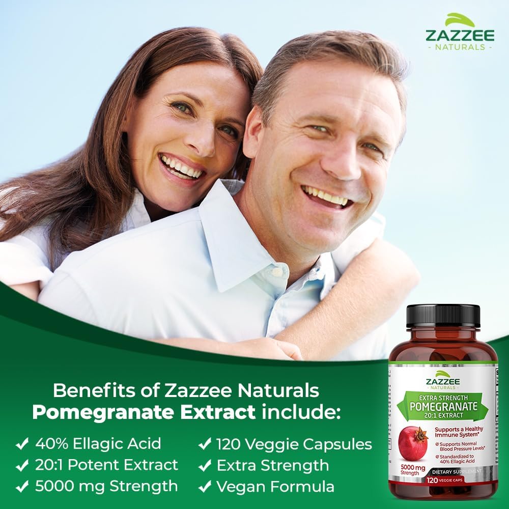 5000 mg Extra Strength Pomegranate Extract - 120 Vegan Capsules - 40% Ellagic Acid - 4 Month Supply - Non-GMO and All-Natural