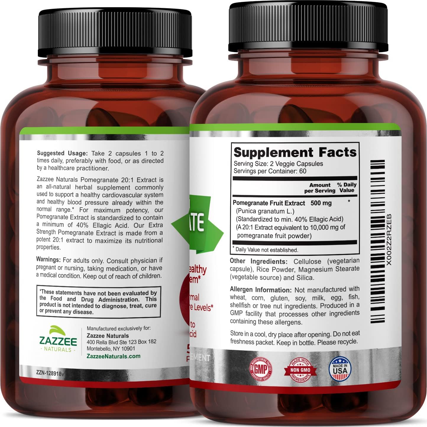 5000 mg Extra Strength Pomegranate Extract - 120 Vegan Capsules - 40% Ellagic Acid - 4 Month Supply - Non-GMO and All-Natural