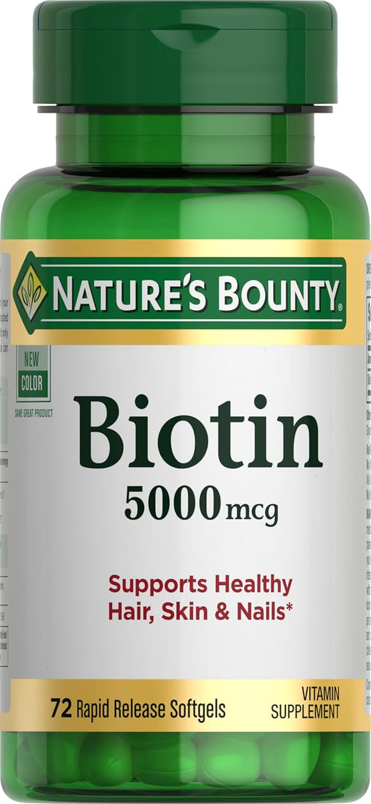 5000mcg Biotin Supplement for Healthy Hair, Skin & Nails - 72 Rapid Release Softgels by Nature's Bounty
