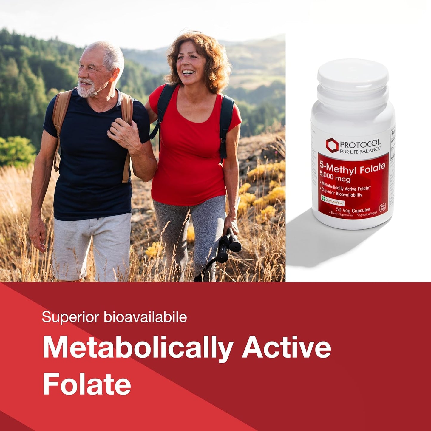 5,000mcg Protocol 5-Methylfolate for Brain Support - High Bioavailability Folate Supplement - Vegan & Kosher - 50 Capsules