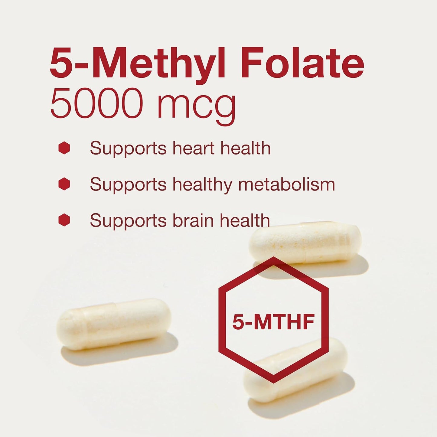 5,000mcg Protocol 5-Methylfolate for Brain Support - High Bioavailability Folate Supplement - Vegan & Kosher - 50 Capsules