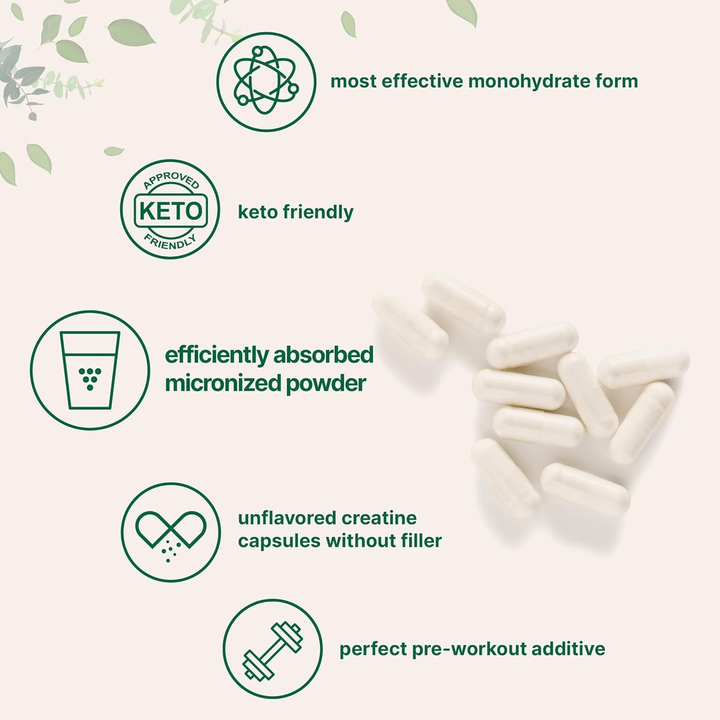 5,000mg Creatine Monohydrate Capsules - Pure Micronized Creatine Pills for Pre Workout & Muscle Health - 500 Count - Easy Absorption - Keto Friendly & Non-GMO