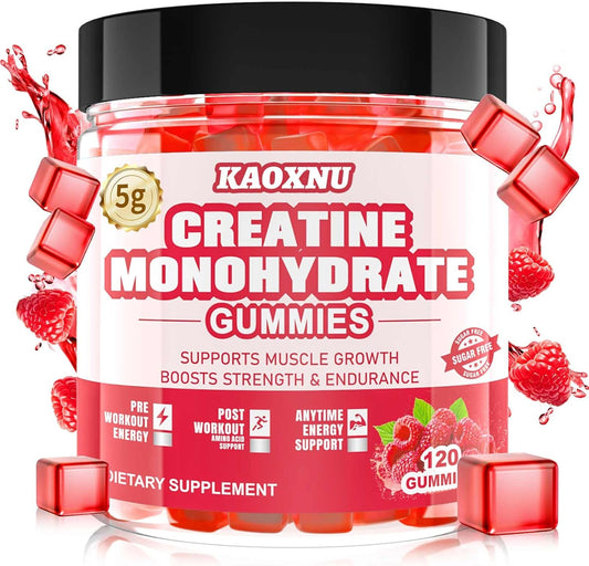 5000mg Creatine Monohydrate Gummies - Sugar Free Chewables for Muscle Strength & Energy - 120 CT Raspberry Flavor - Men & Women