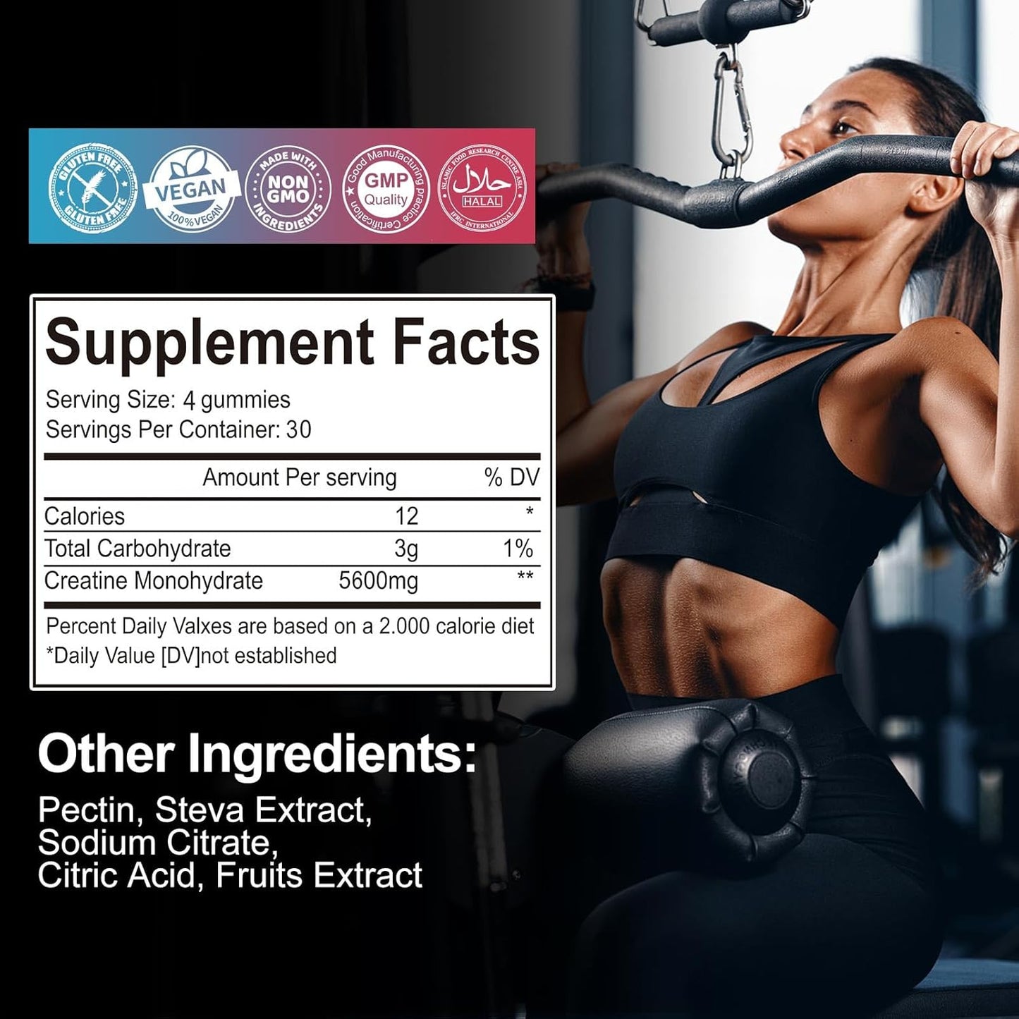 5000mg Creatine Monohydrate Gummies - Sugar Free Chewables for Muscle Strength & Energy - 120 CT Raspberry Flavor - Men & Women