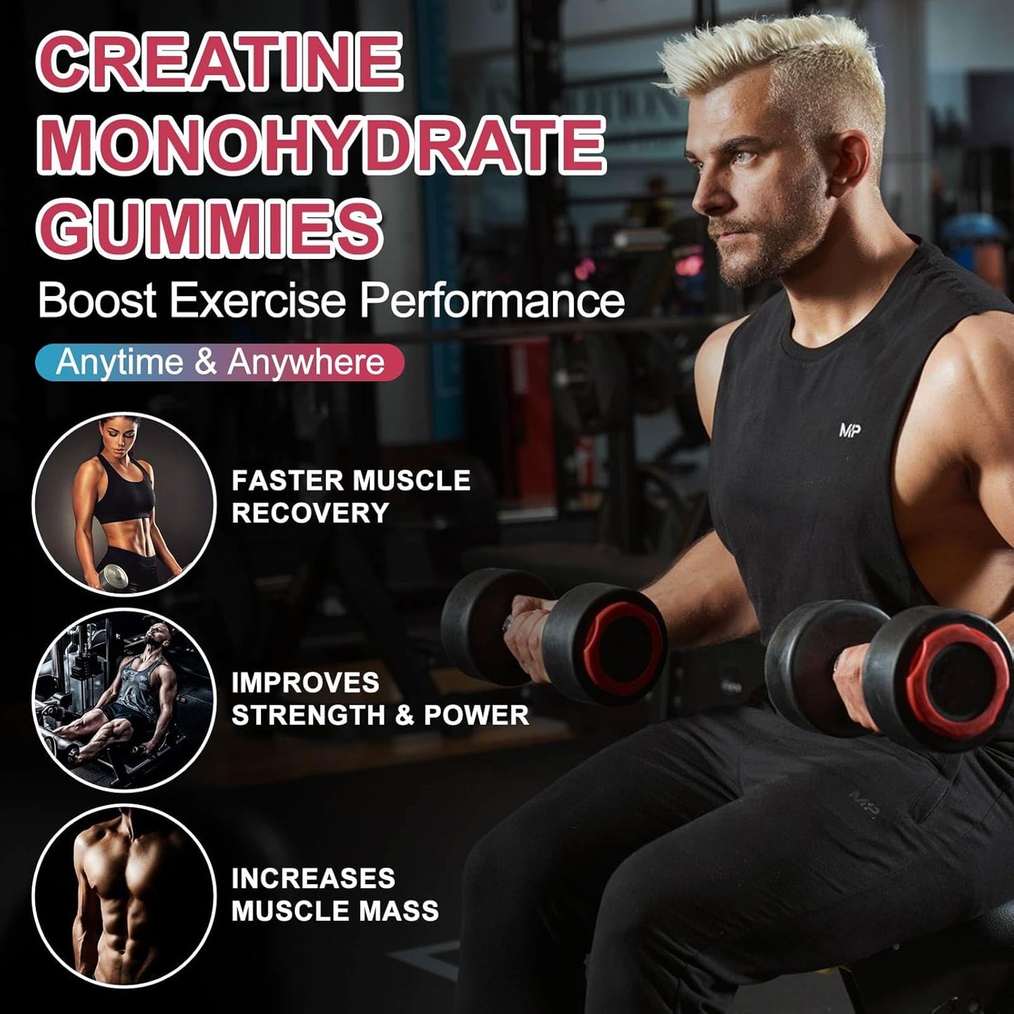 5000mg Creatine Monohydrate Gummies - Sugar Free Chewables for Muscle Strength & Energy - 120 CT Raspberry Flavor - Men & Women