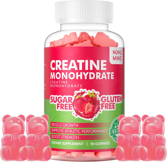 5000mg Creatine Monohydrate Gummies for Muscle Strength & Energy Boost - 90 Count Strawberry Chewables for Men & Women