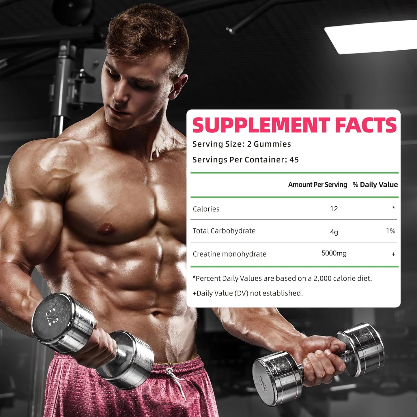 5000mg Creatine Monohydrate Gummies for Muscle Strength & Energy Boost - 90 Count Strawberry Chewables for Men & Women