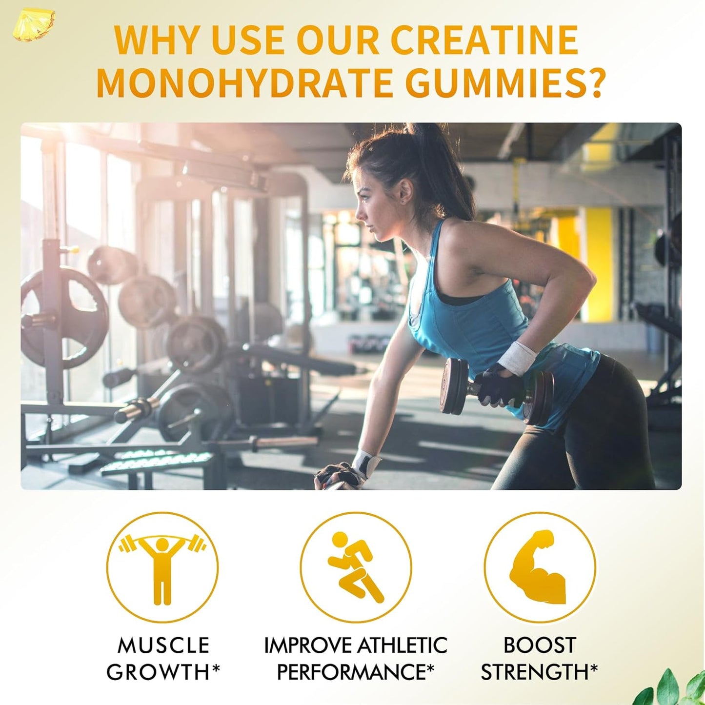 5000mg Creatine Monohydrate Gummies for Muscle Strength & Energy Boost - Pineapple Flavor - 90 Count - Pre-Workout Supplement for Men & Women