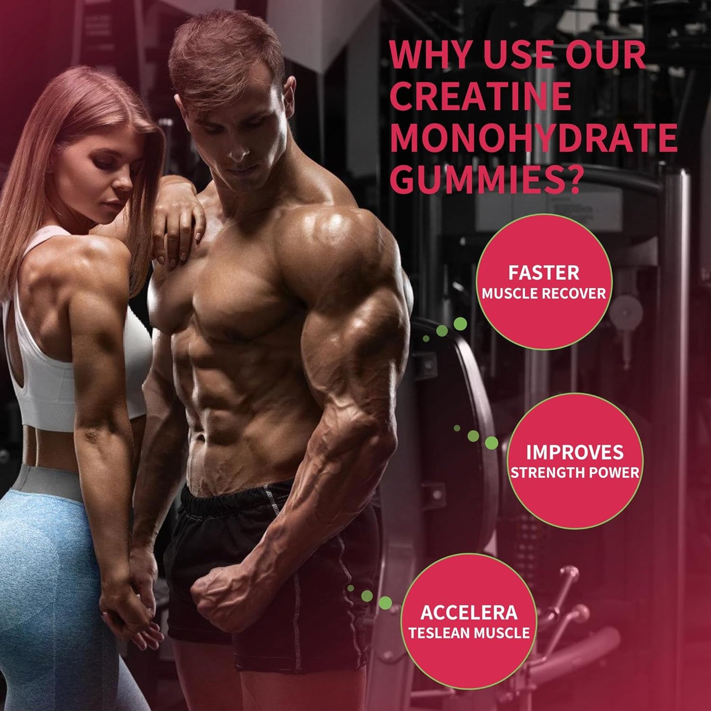 5000mg Creatine Monohydrate Gummies for Muscle Strength & Energy Boost - 90 Count Strawberry Chewables for Men & Women