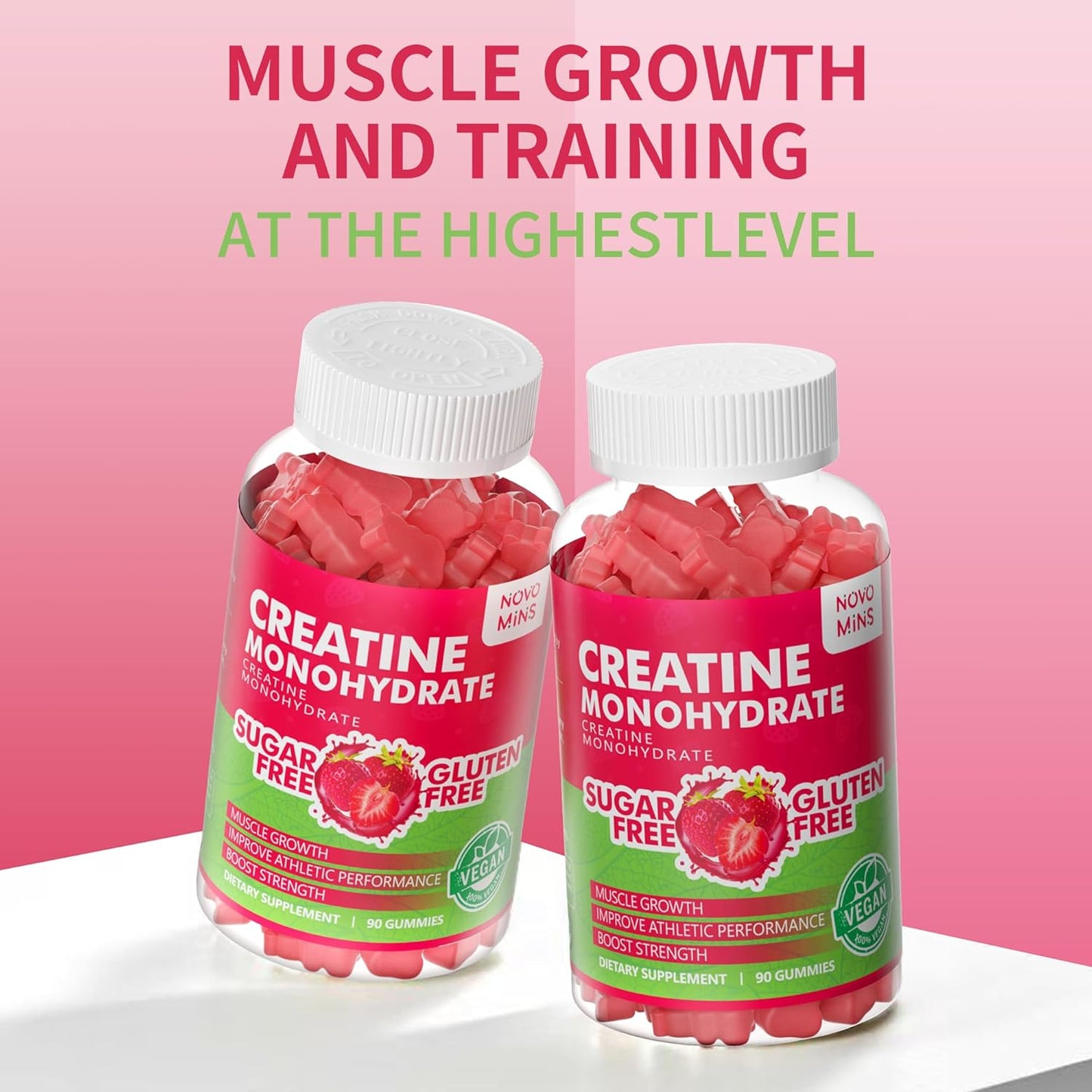 5000mg Creatine Monohydrate Gummies for Muscle Strength & Energy Boost - 90 Count Strawberry Chewables for Men & Women