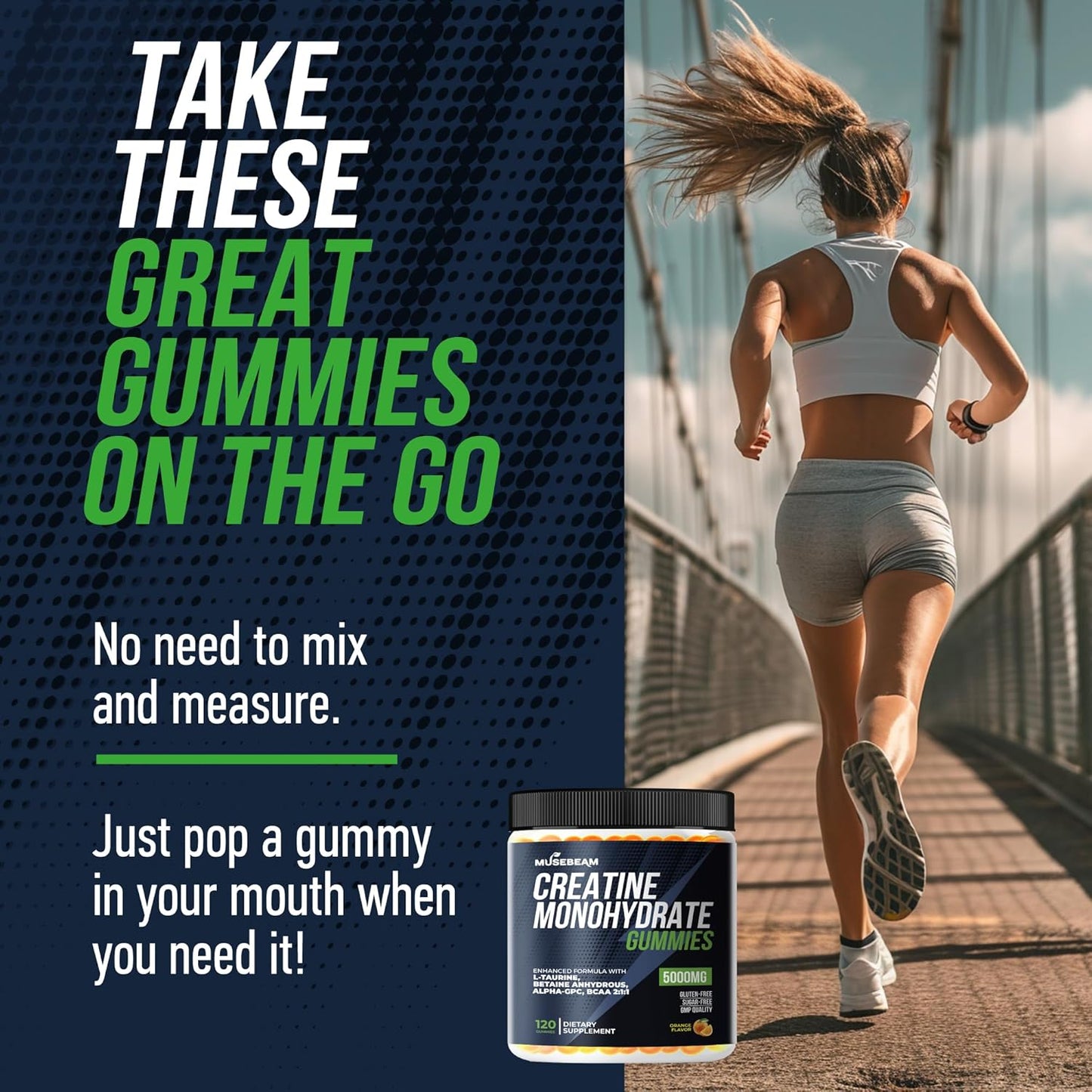 5000mg Creatine Monohydrate Gummy Supplement with L-Taurine, Betaine Anhydrous, Alpha-GPC, and BCAA 2:1:1 - Sugar-Free and Gluten-Free for Men and Women by musebeam