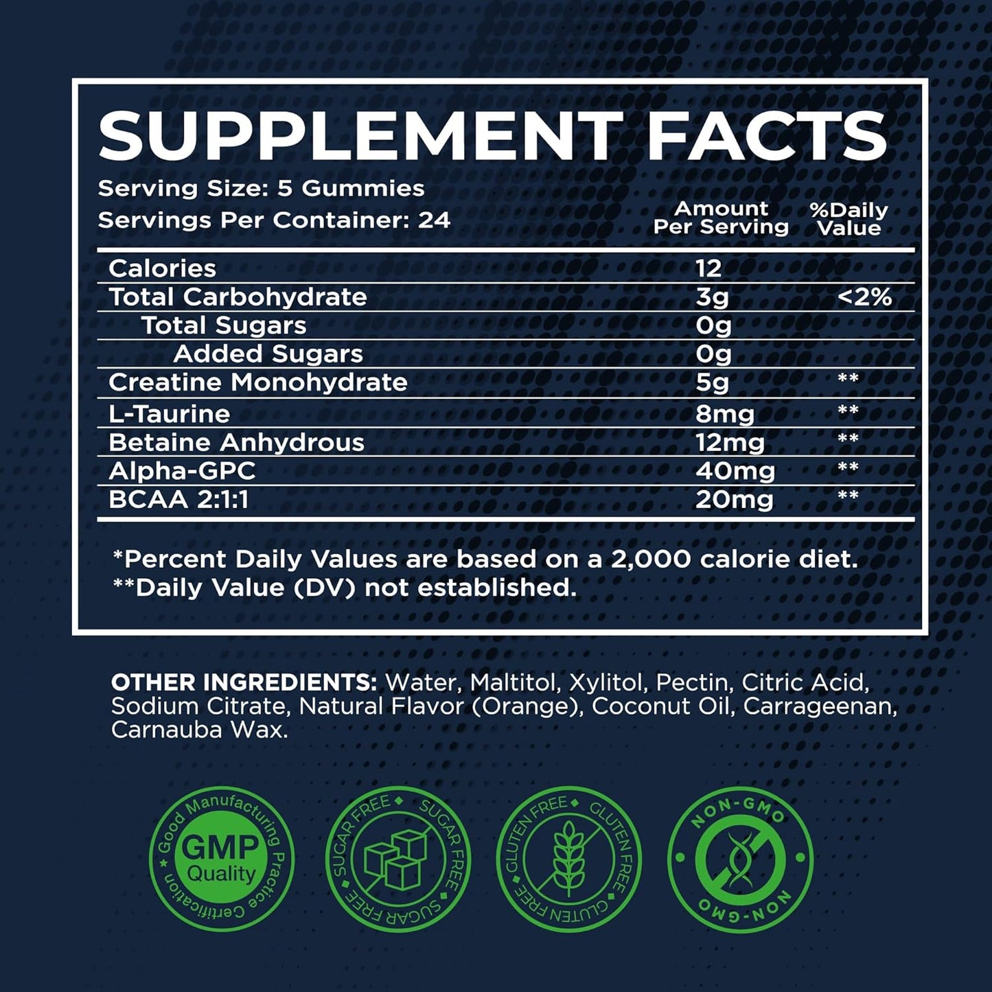 5000mg Creatine Monohydrate Gummy Supplement with L-Taurine, Betaine Anhydrous, Alpha-GPC, and BCAA 2:1:1 - Sugar-Free and Gluten-Free for Men and Women by musebeam